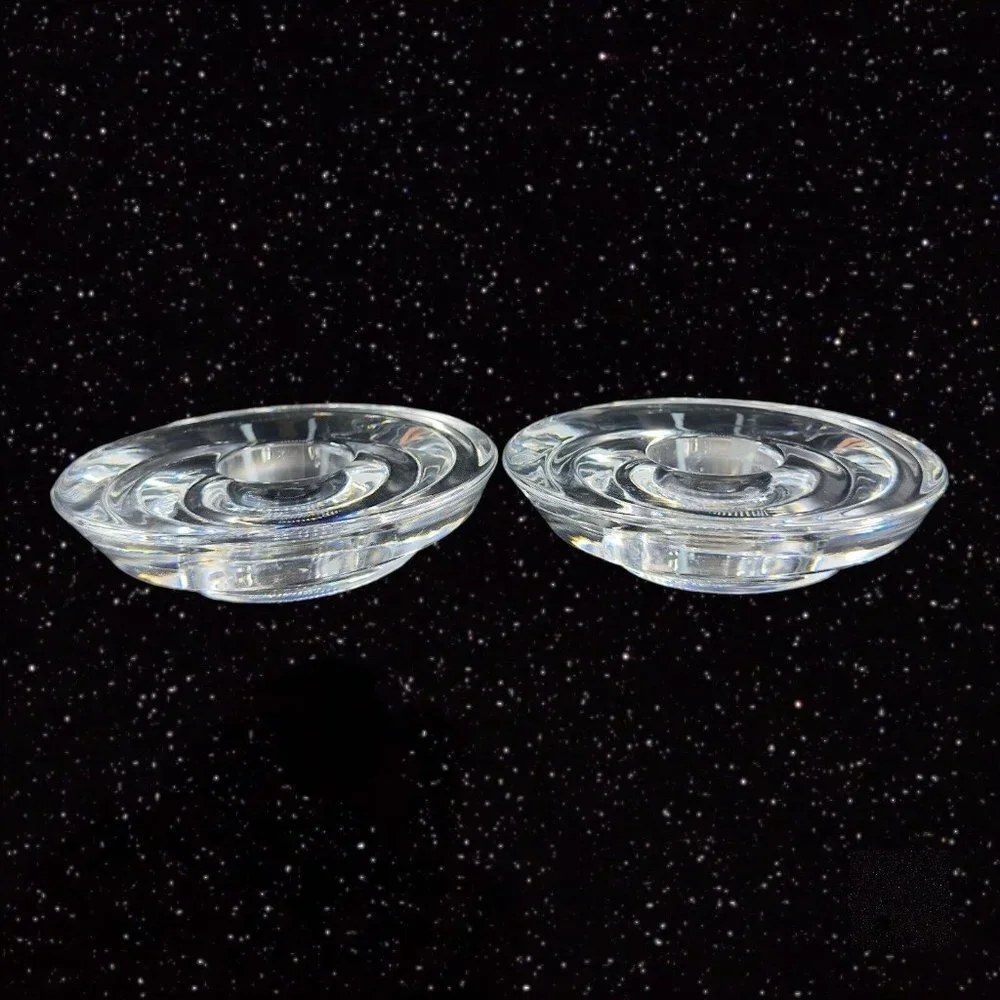 Vintage Miller‎ Rogaska Clear Tapper Candle Stick Holder Set 2 Votive Swirls VTG